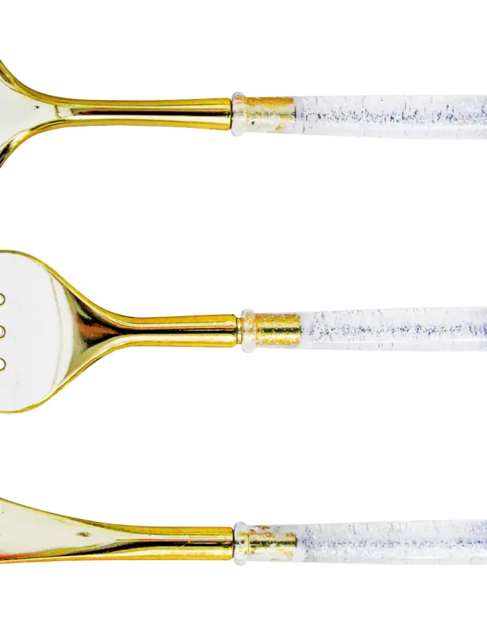Juego de 12 cubiertos de plástico transparente con dorado cuchara/cuchillo/tenedor de 11x26x2.5cm - Image 3