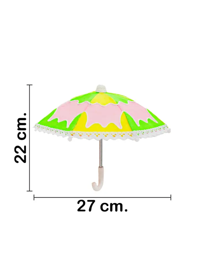 Paraguas decorativo de tela rosa con verde y amarillo de 27x27x22cm - Image 2