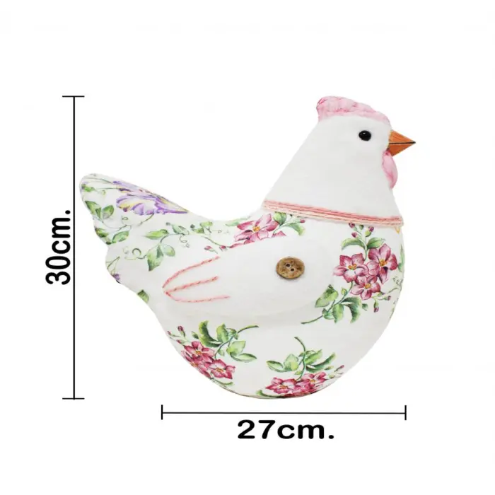 Gallina forrada de papel con flores rosa de 27x18x30cm - Image 4