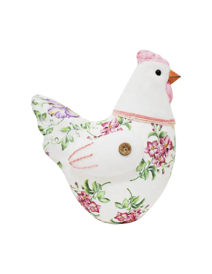 Gallina forrada de papel con flores rosa de 20x14x23cm - Image 2