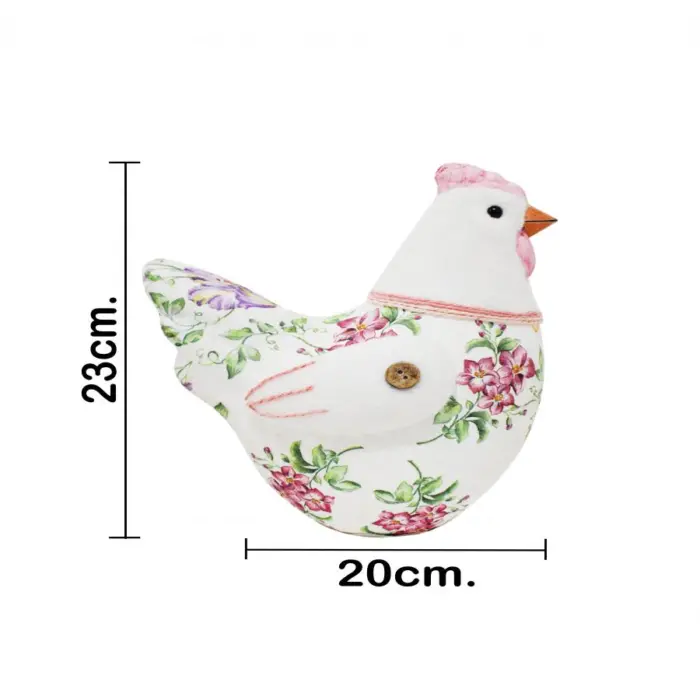 Gallina forrada de papel con flores rosa de 20x14x23cm - Image 4
