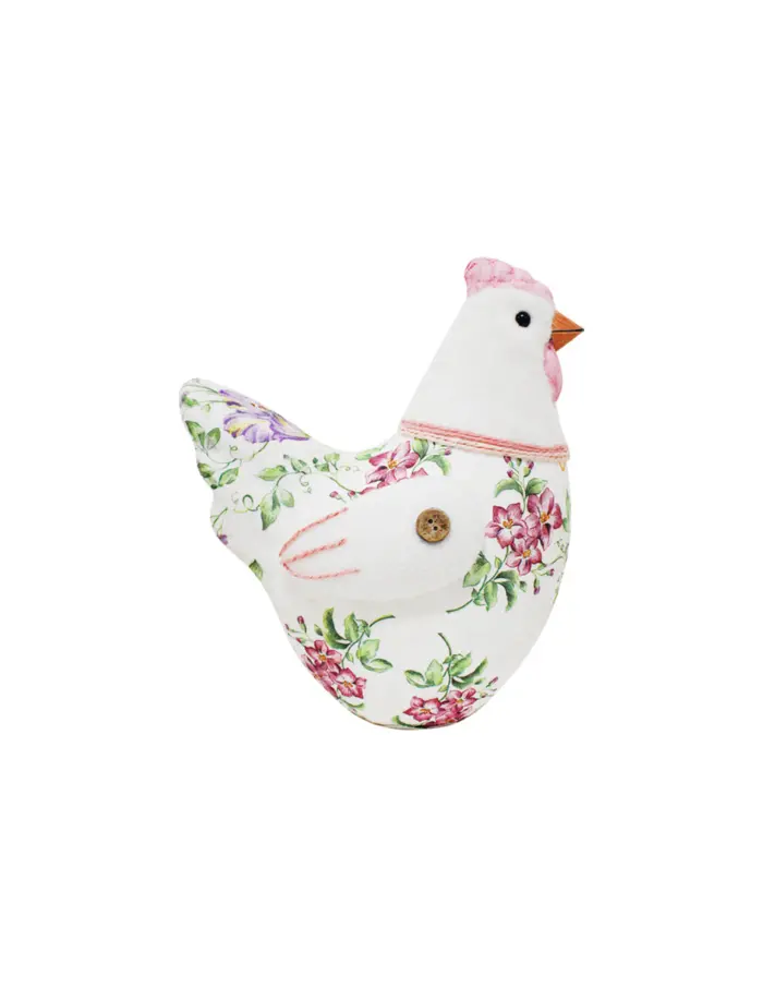 Gallina forrada de papel con flores rosa de 15x11x17cm - Image 2