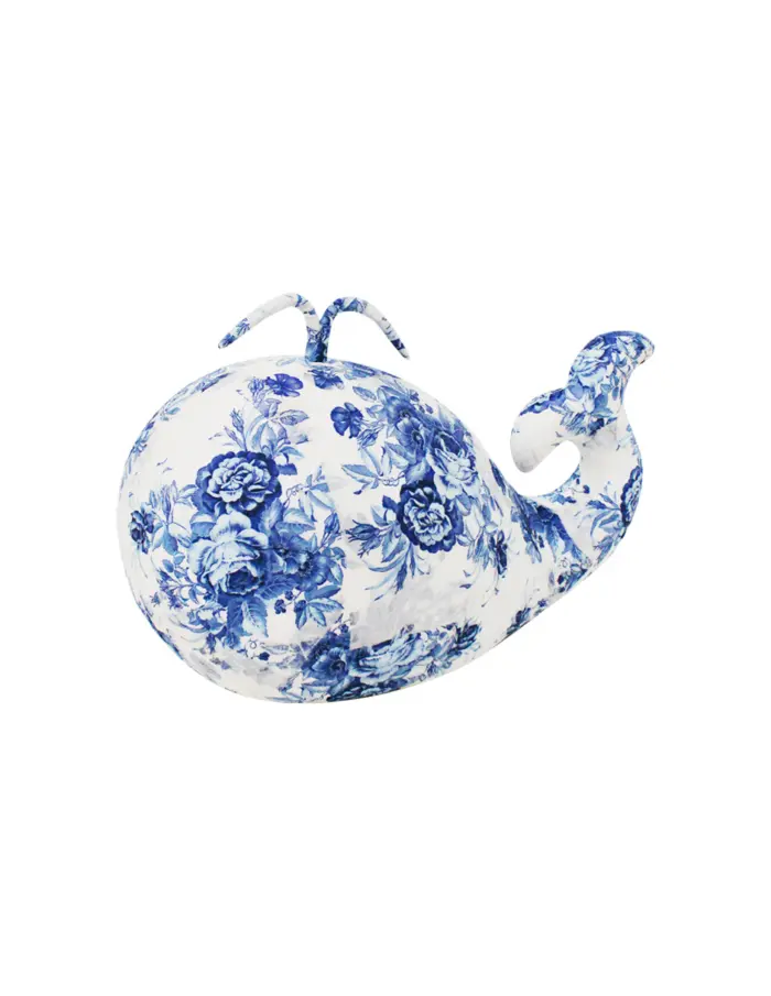 Ballena forrada de papel con flores azules con blanco de 26x14x19cm - Image 2