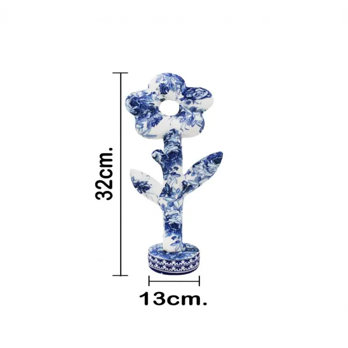Flor forrada de papel con flores azul con blanco de 13x6x32cm - Image 4