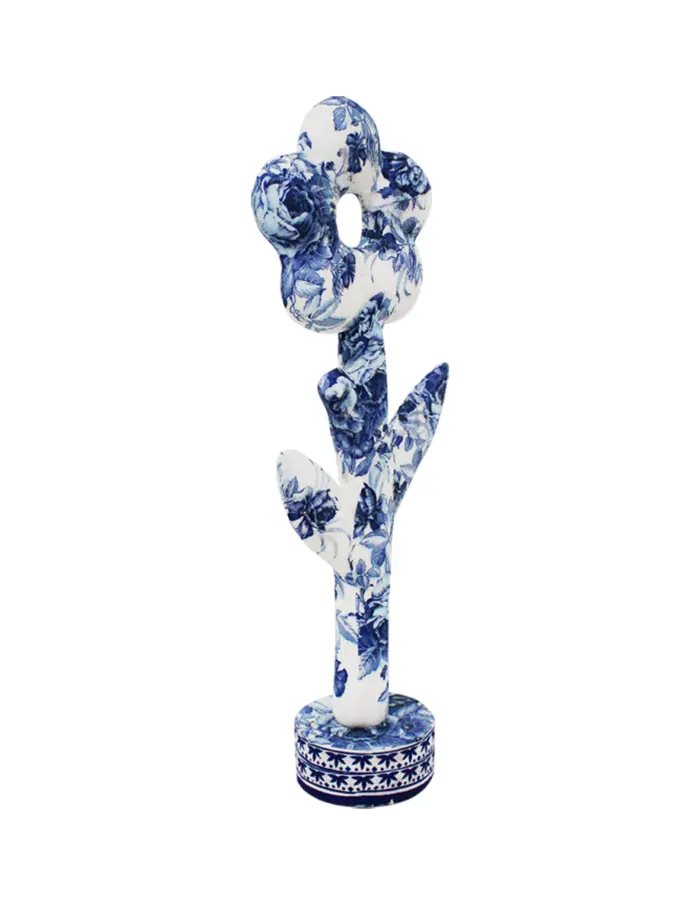 Flor forrada de papel con flores azul con blanco de 16x10x46cm - Image 2