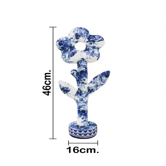 Flor forrada de papel con flores azul con blanco de 16x10x46cm - Image 4