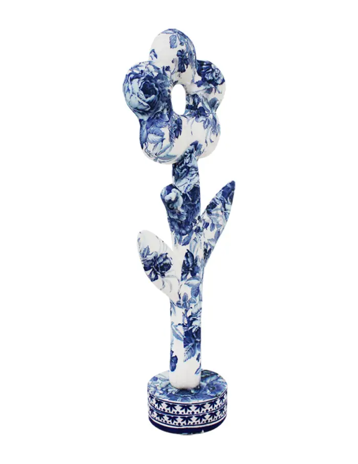 Flor forrada de papel con flores azul con blanco de 26x10x63cm - Image 2