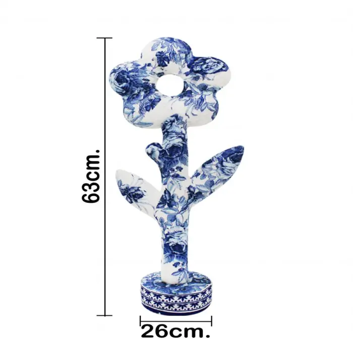 Flor forrada de papel con flores azul con blanco de 26x10x63cm - Image 4
