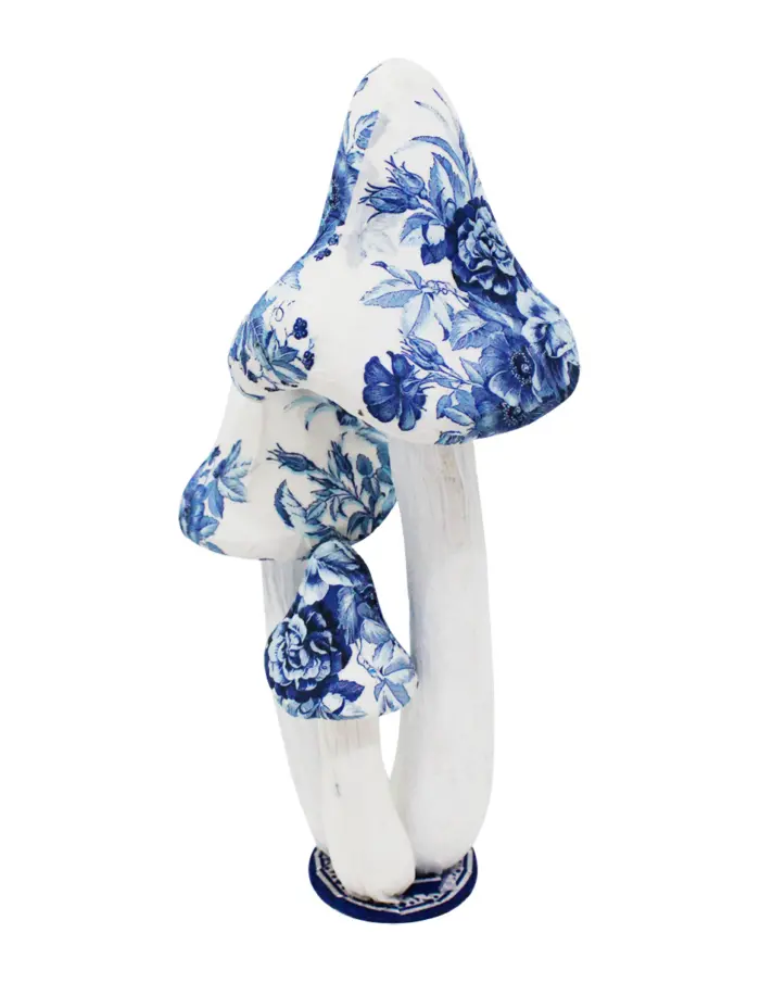 Hongos forrados de papel con flores azul con blanco de 24x18x47cm - Image 2