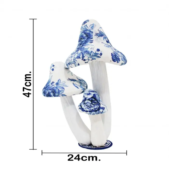 Hongos forrados de papel con flores azul con blanco de 24x18x47cm - Image 4