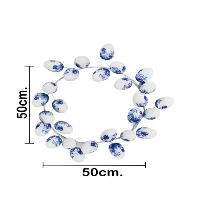 Corona de huevos forrada de papel con flores azul con blanco de 50x50x7cm - Image 4