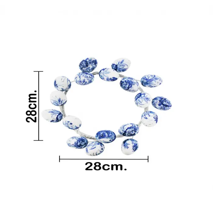 Corona de huevos forrada de papel con flores azul con blanco de 28x28x5cm - Image 4