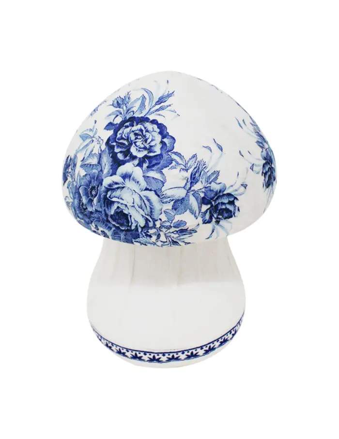 Hongo forrado de papel con flores azul con blanco de 15x15x20cm - Image 2
