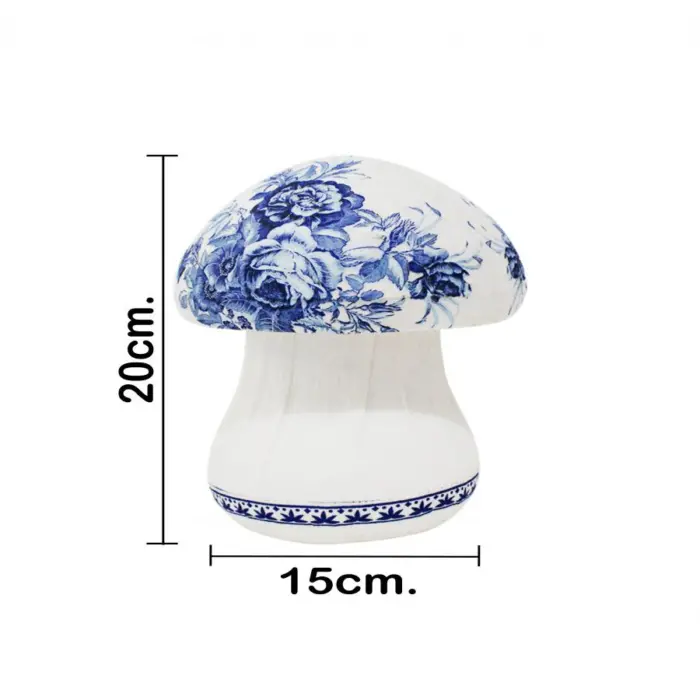 Hongo forrado de papel con flores azul con blanco de 15x15x20cm - Image 4