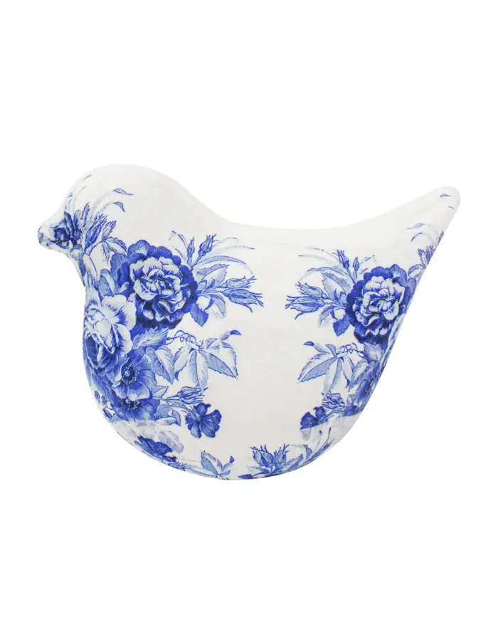 Pájaro forrado de papel con flores azul con blanco de 26x15x20cm - Image 2
