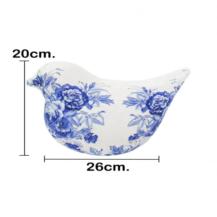 Pájaro forrado de papel con flores azul con blanco de 26x15x20cm - Image 4