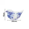 Pajaro forrado de papel con flores azul con blanco de 20x13x15cm - Image 4