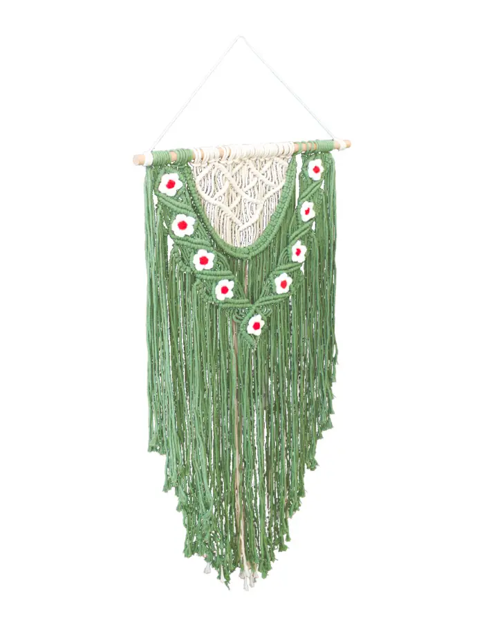 Colgante de macrame verde con flores de 1.5x45x73cm - Image 2