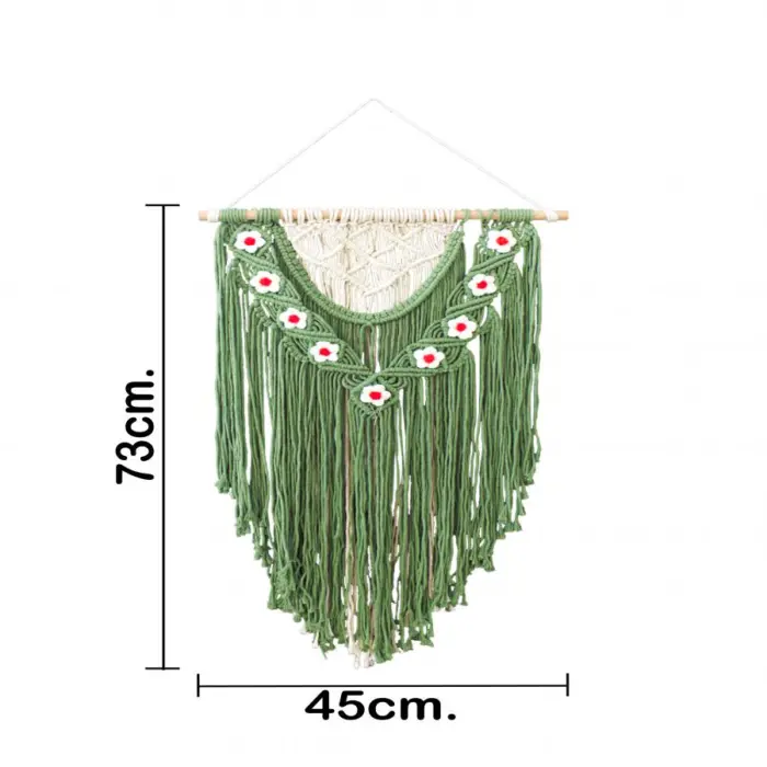Colgante de macrame verde con flores de 1.5x45x73cm - Image 4
