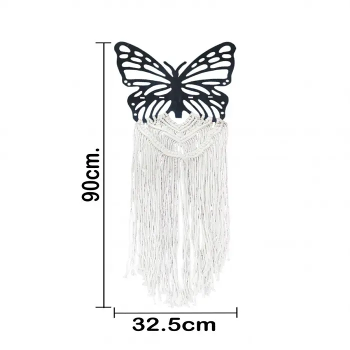 Colgante de macrame con mariposa negra de 1x32.5x90cm - Image 4