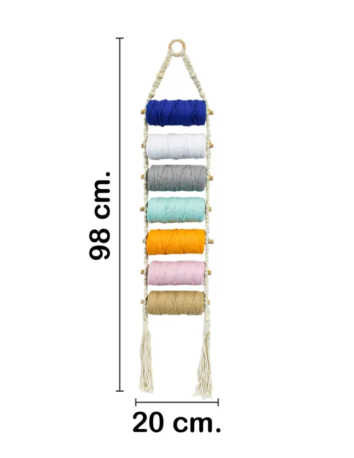 Colgante de macrame con 7 carretes de hilos de colores de 7x20x98cm - Image 2