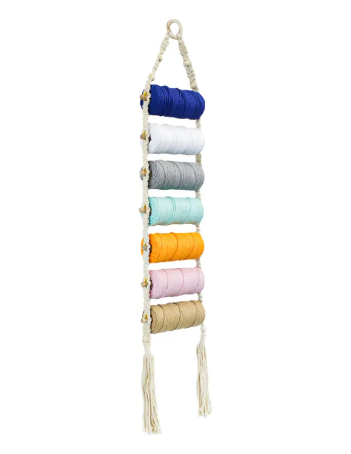 Colgante de macrame con 7 carretes de hilos de colores de 7x20x98cm - Image 4