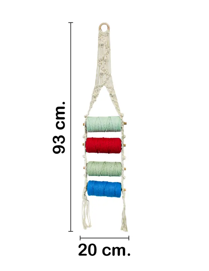 Colgante de macrame con 4 carretes de hilos de colores de 7x20x93cm - Image 2