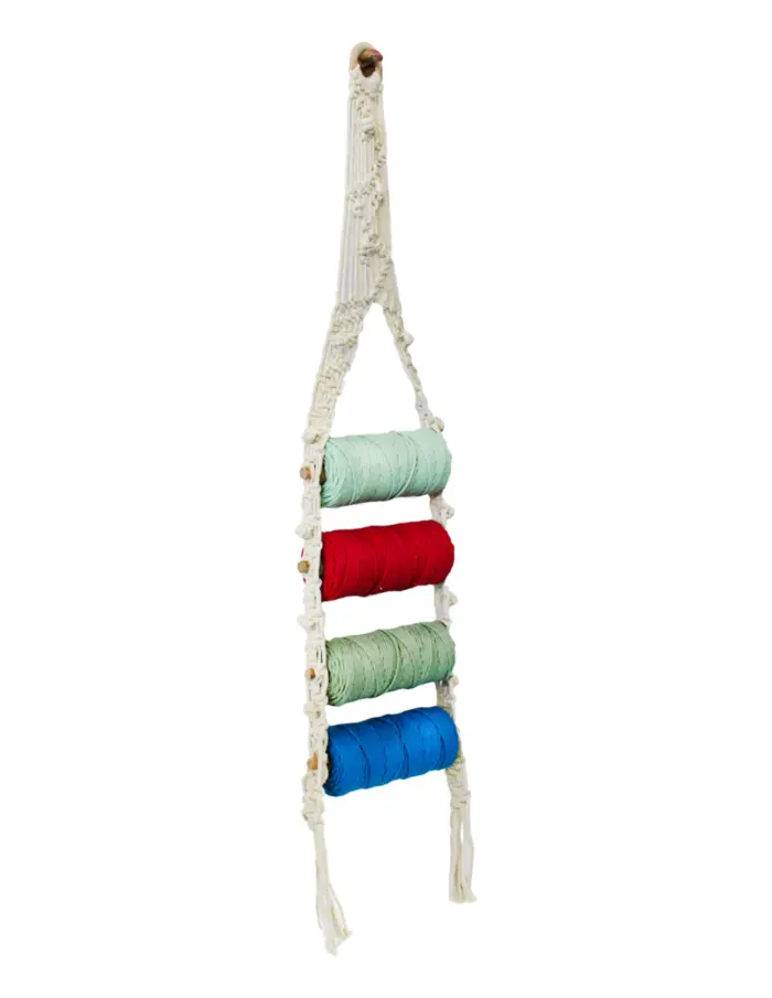 Colgante de macrame con 4 carretes de hilos de colores de 7x20x93cm - Image 4