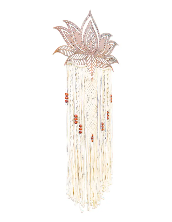 Colgante de macrame con hojas de madera cafe de 1.5x50x108cm - Image 3
