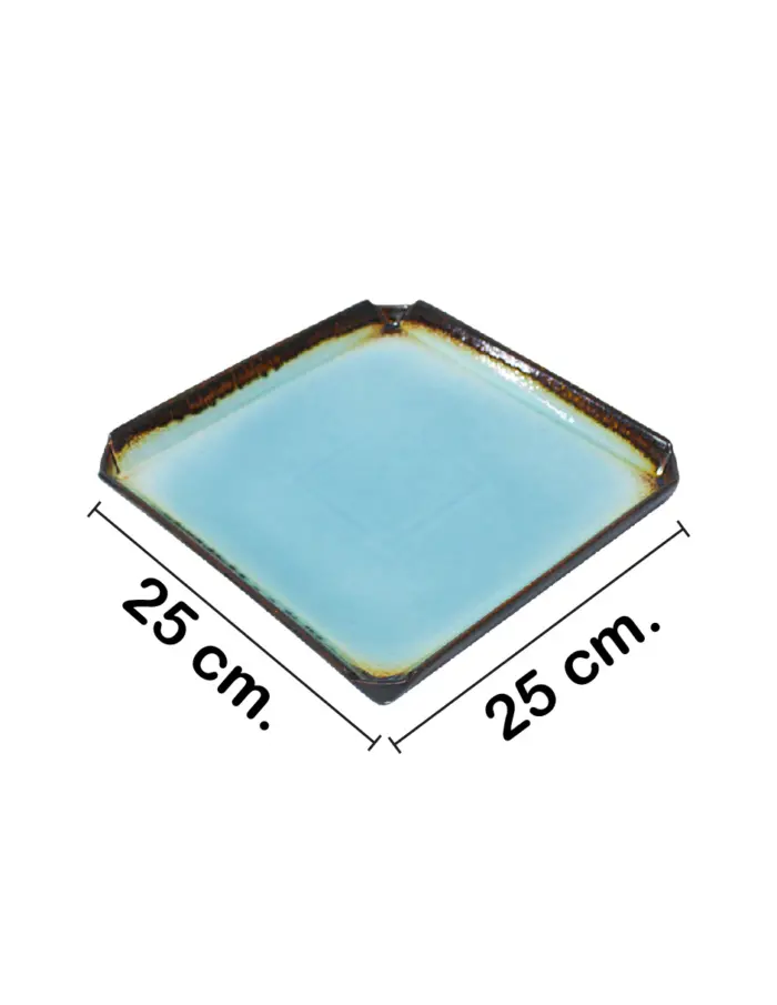 Plato de porcelana cuadrado azul con café de 25x25x3cm - Image 2