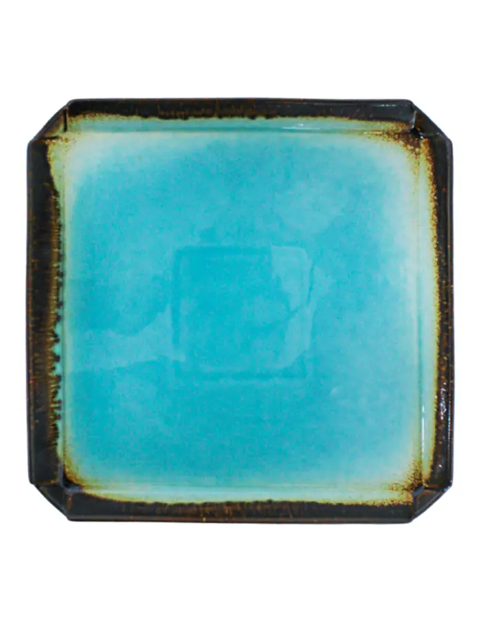 Plato de porcelana cuadrado azul con café de 25x25x3cm - Image 4