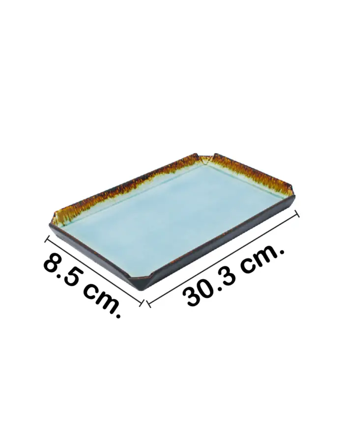 Plato de porcelana rectangular azul con café de 8.5x30.3x2.6cm - Image 2