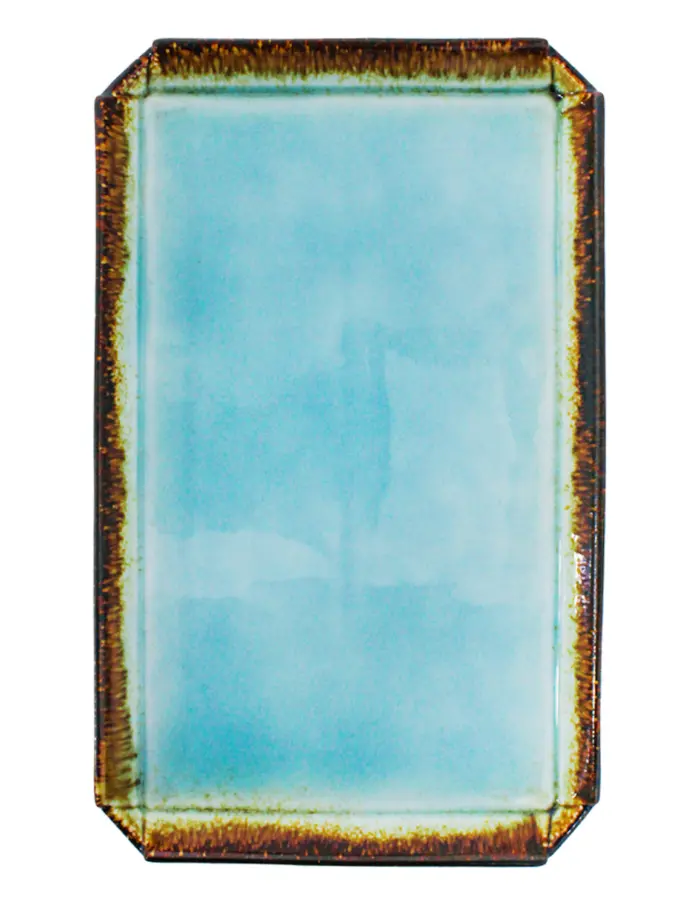 Plato de porcelana rectangular azul con café de 8.5x30.3x2.6cm - Image 4