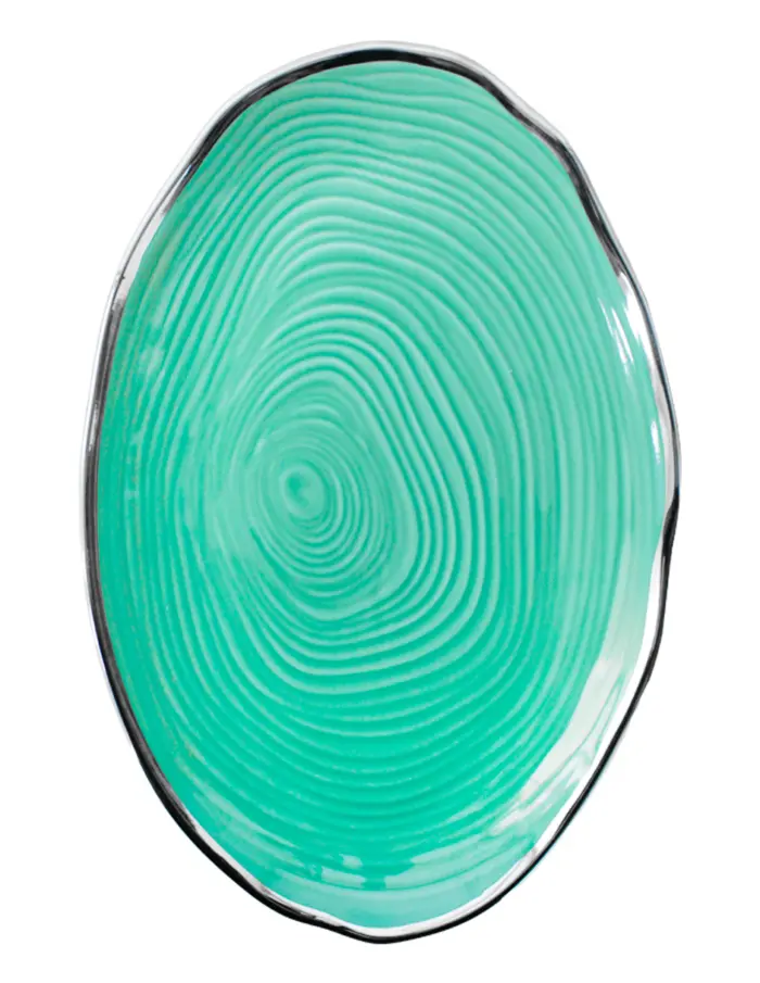 Plato de porcelana ovalado azul con orilla plateada de 20x30.5x2.3cm - Image 3
