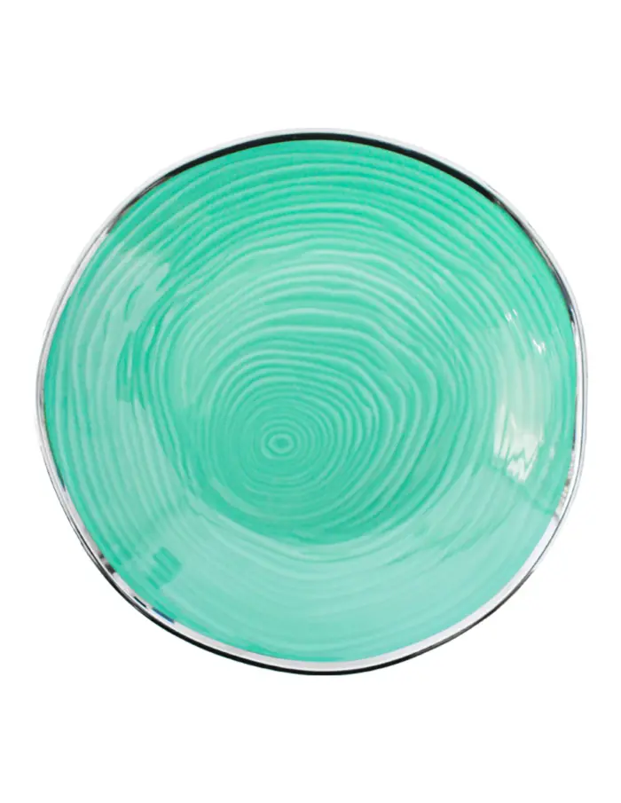 Plato de porcelana ovalado azul con orilla plateada de 25.7x25.2x4.8cm - Image 4