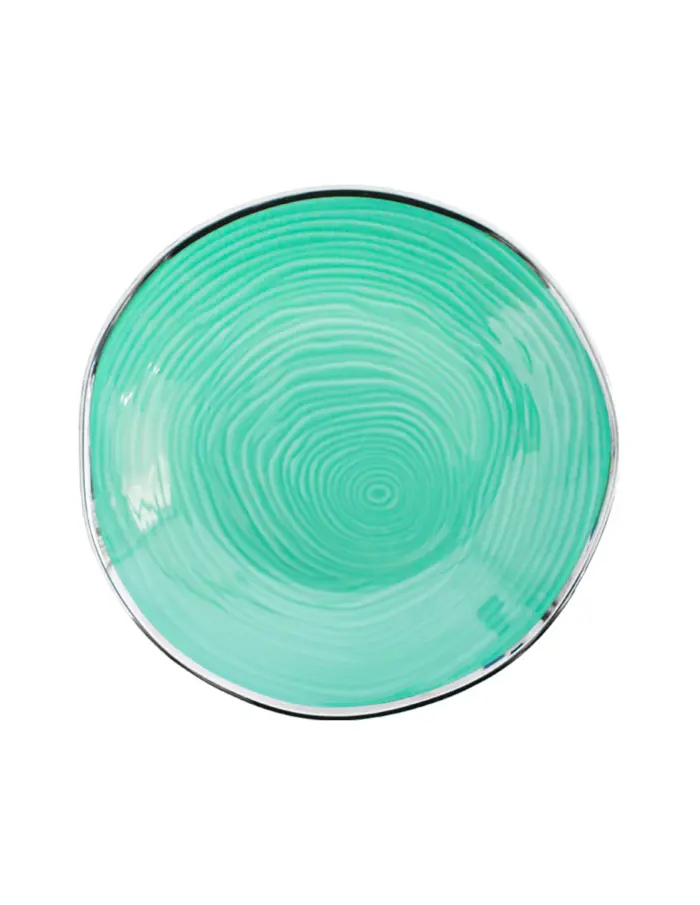Plato de porcelana ovalado azul con orilla plateada de 20.2x20.2x3.6cm - Image 4