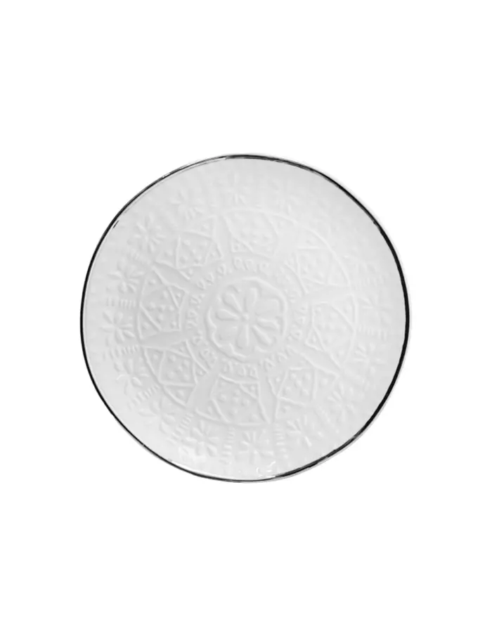 Plato de cerámica blanca con la orilla plateada de 20x20x1.9cm - Image 4