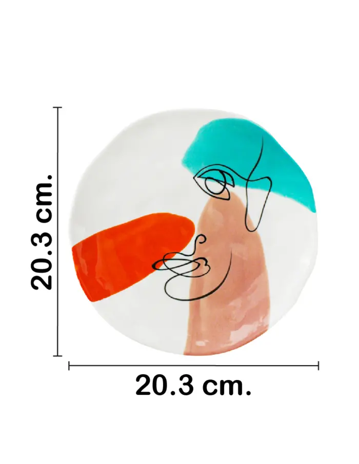 Plato hondo de porcelana blanca diseño rostro naranja con café de 20.3x20.3x2.2cm - Image 2