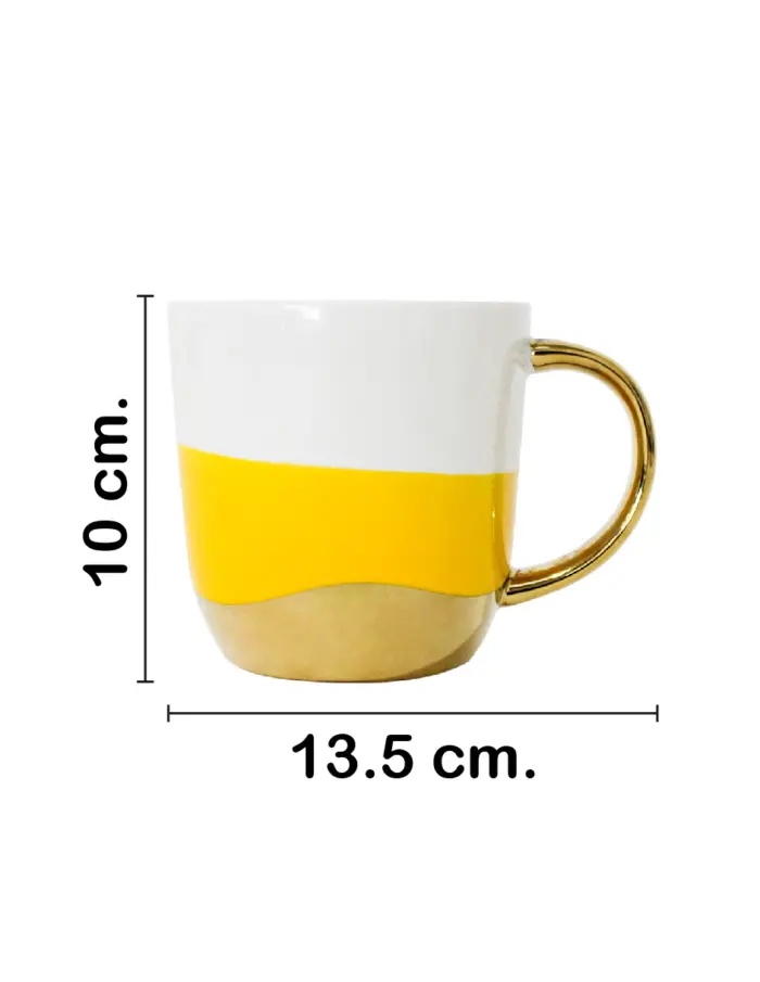 Taza de porcelana amarilla con blanco y orilla dorada de 10.4x13.8x10.2cm - Image 2