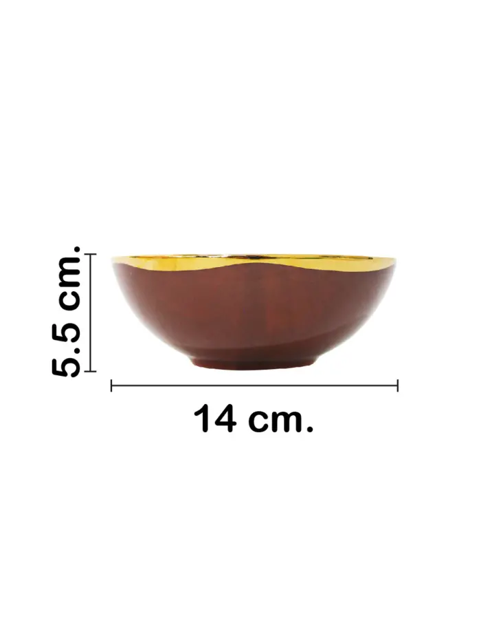 Tazon de porcelana café con blanco y orilla dorada de 14x14x5.5cm - Image 2