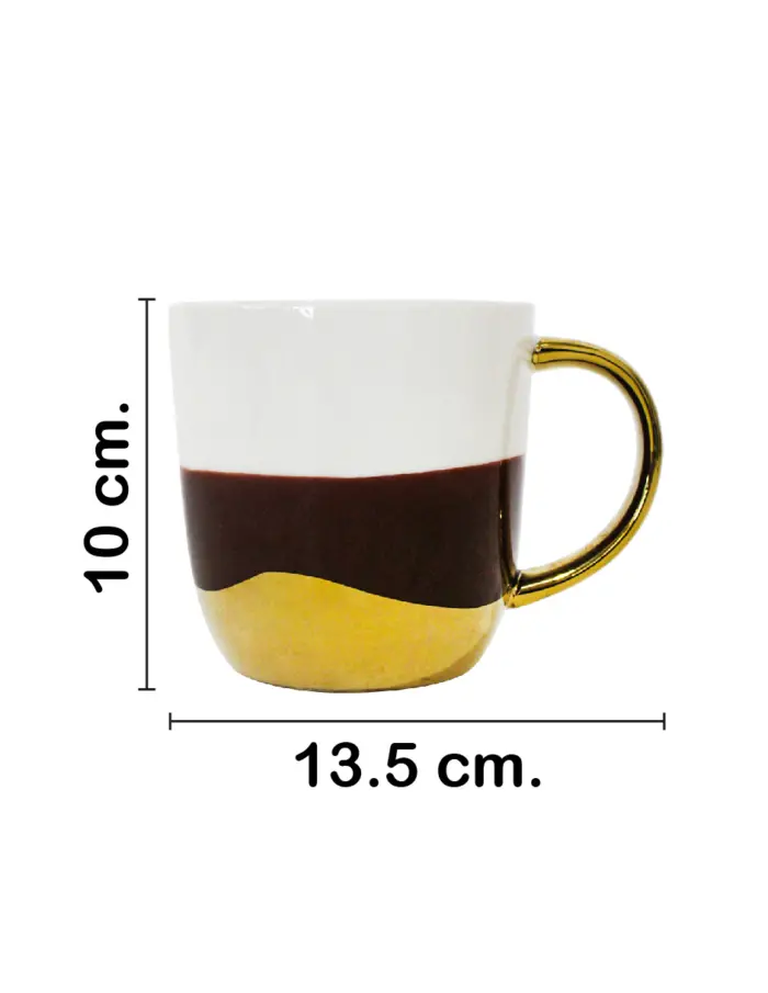 Taza de porcelana café con blanco y orilla dorada de 10.4x13.8x10.2cm - Image 2