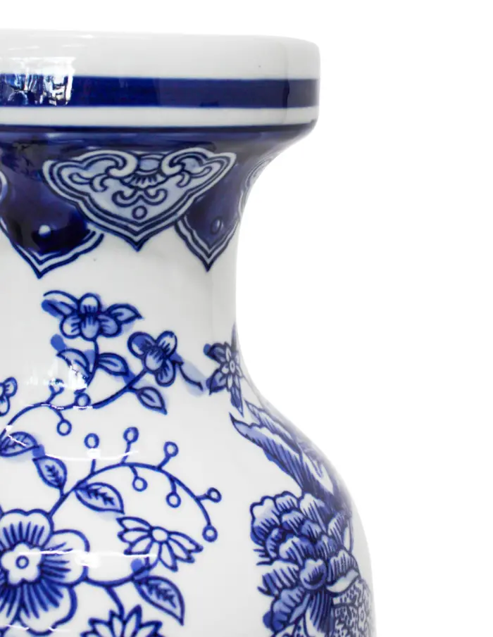 Jarrón de porcelana estampado azul con aves de 16x16x36cm - Image 3