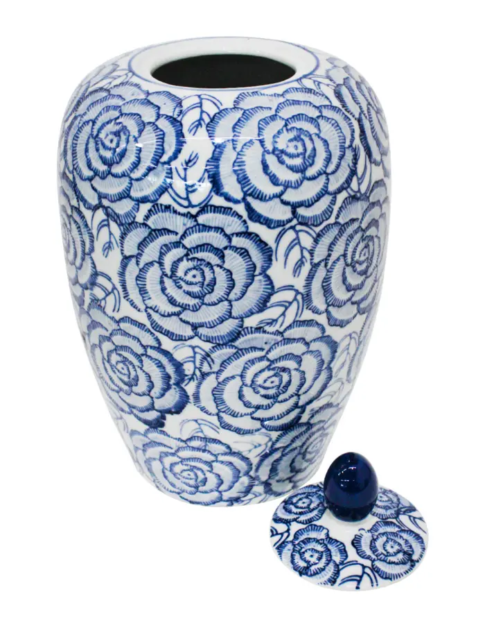 Tibor de porcelana estampado flores azules de 18x18x27cm - Image 2