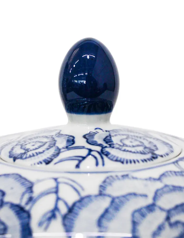 Tibor de porcelana estampado flores azules de 18x18x27cm - Image 3