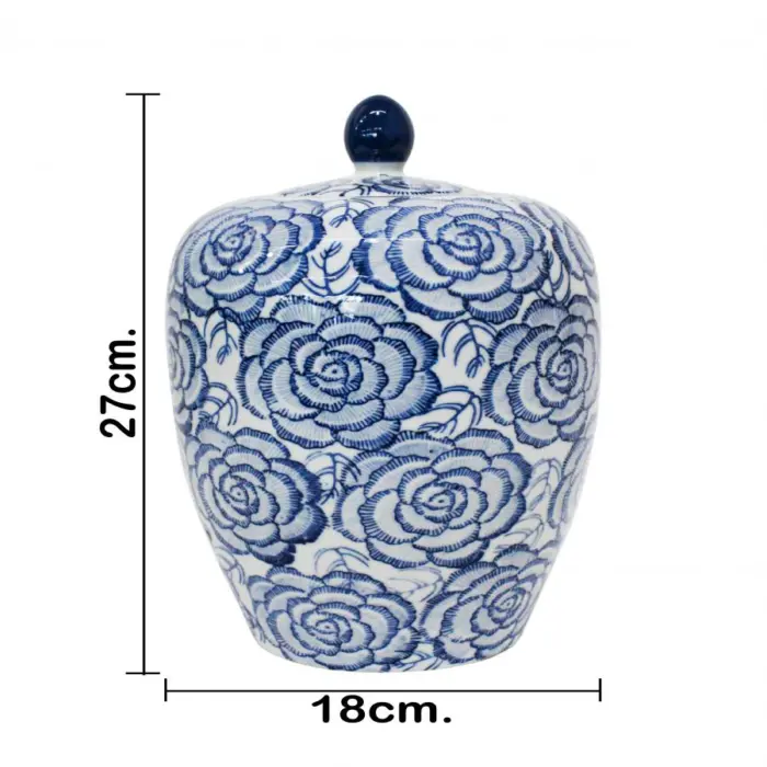 Tibor de porcelana estampado flores azules de 18x18x27cm - Image 4
