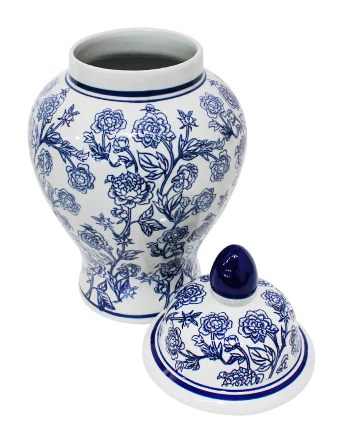 Tibor de porcelana estampado flores azules de 24x24x40.5cm - Image 2