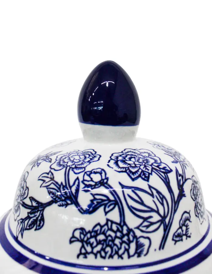 Tibor de porcelana estampado flores azules de 24x24x40.5cm - Image 3