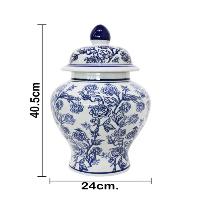 Tibor de porcelana estampado flores azules de 24x24x40.5cm - Image 4