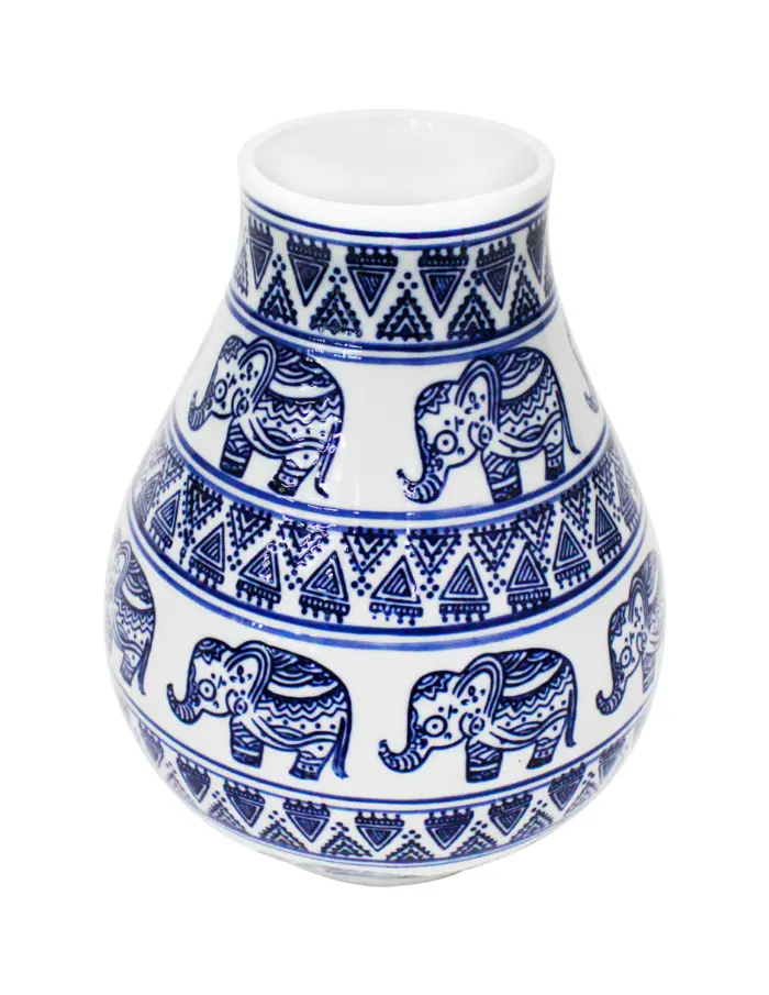 Jarrón de porcelana estampado elefantes azules de 19.8x19.8x25.5cm - Image 2