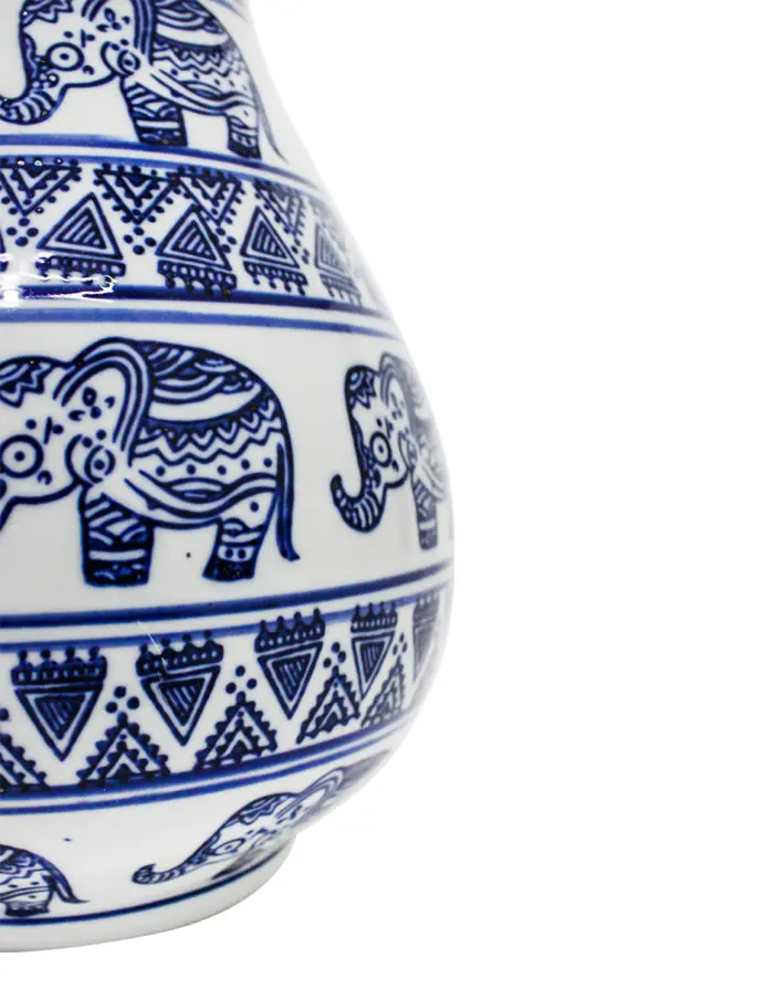 Jarrón de porcelana estampado elefantes azules de 19.8x19.8x25.5cm - Image 3